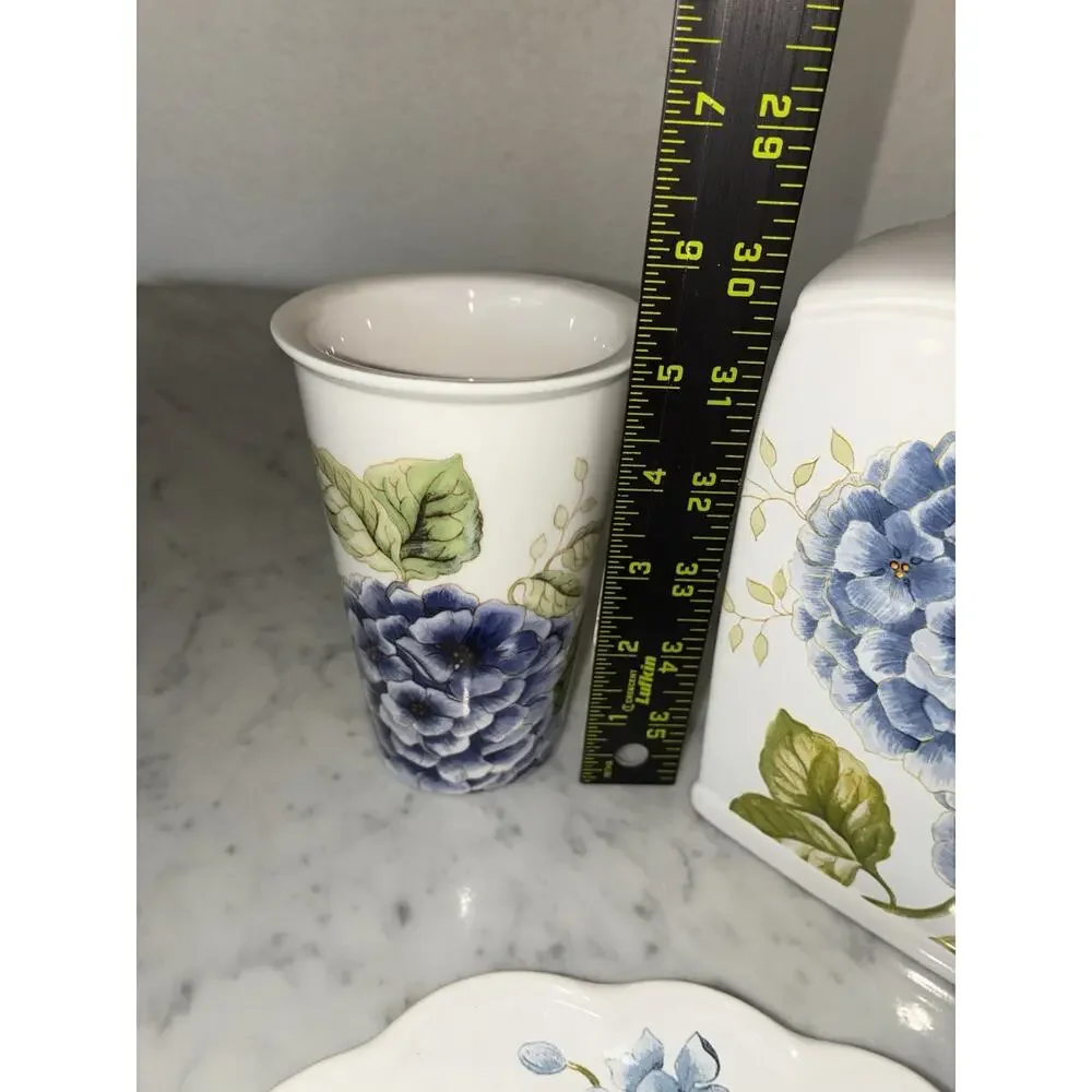 Lenox Blue floral Bathroom Set Tissue Holder Toothbrush Soap Dish Butterfly